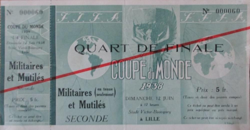 lille coupe du monde 1938 hongrie suisse ticket d'entrée pour le match billet quart de finale lille coupe du monde 1938 hongrie suisse ticket d'entrée pour le match billet quart de finale
