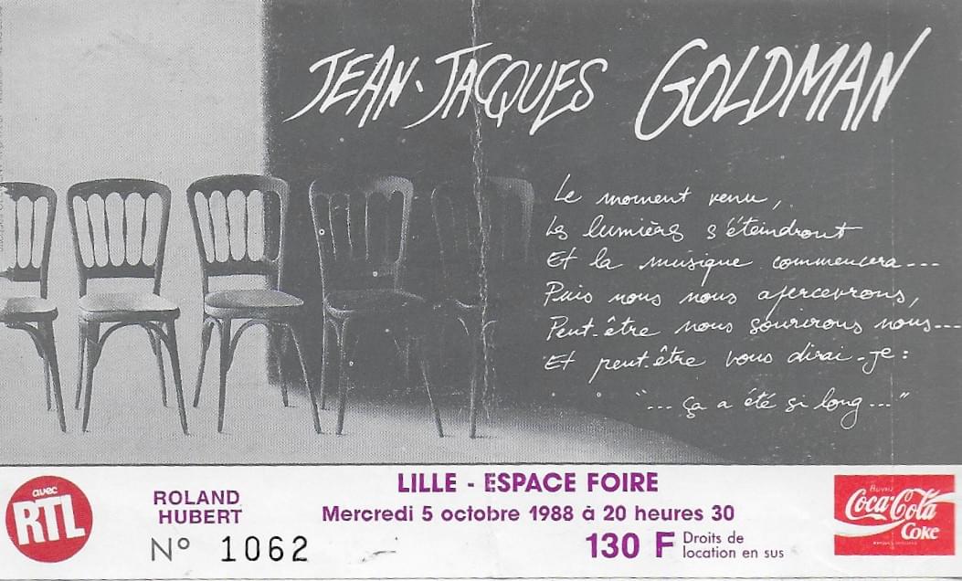 jean-jacques goldman ticket billet place de concert lille traces entre gris clair et gris foncé 1988 jean-jacques goldman ticket billet place de concert lille traces entre gris clair et gris foncé 1988