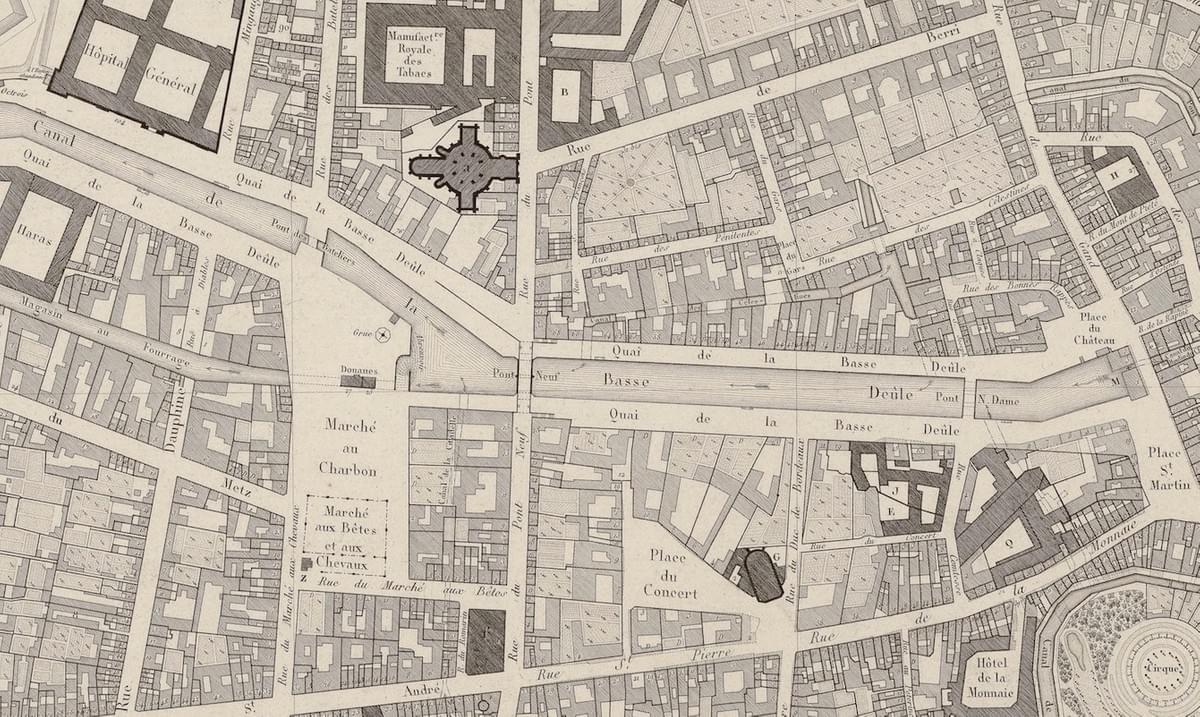 le pont neuf à lille en 1820 sur un plan de la ville le pont neuf à lille en 1820 sur un plan de la ville
