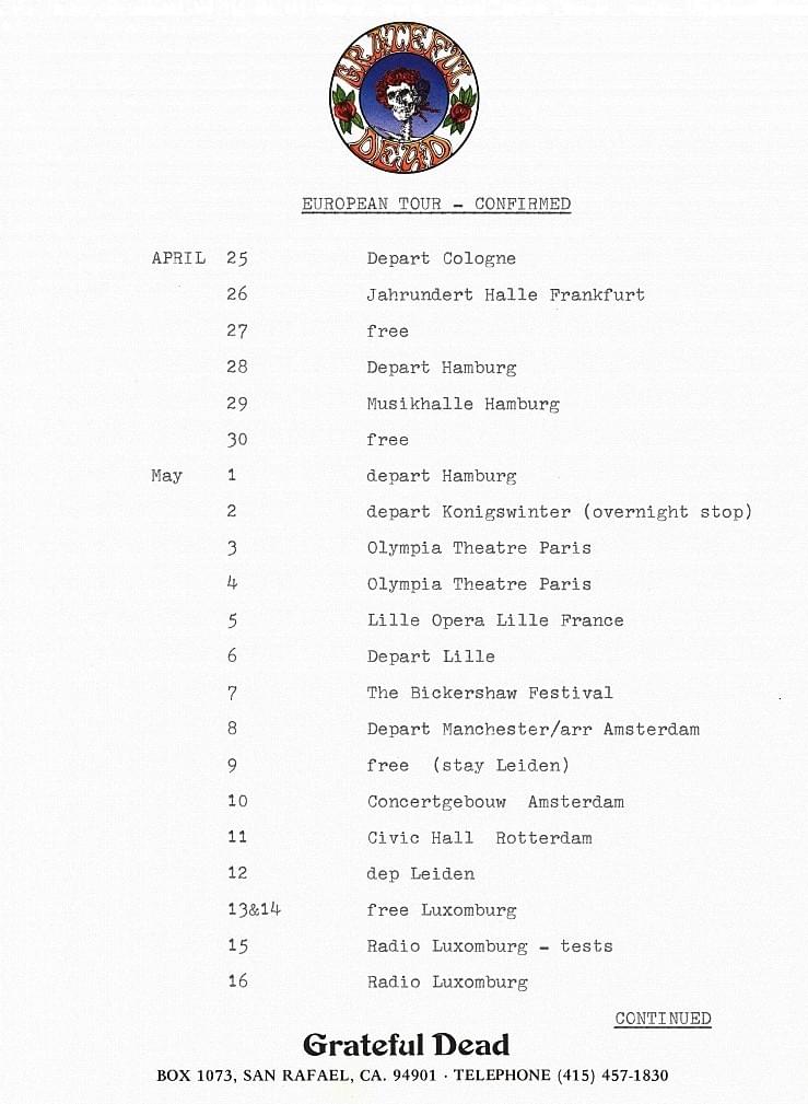 lille citadelle champs de mars concert de grateful dead : dates de la tournée europe 72 lille citadelle champs de mars concert de grateful dead : dates de la tournée europe 72