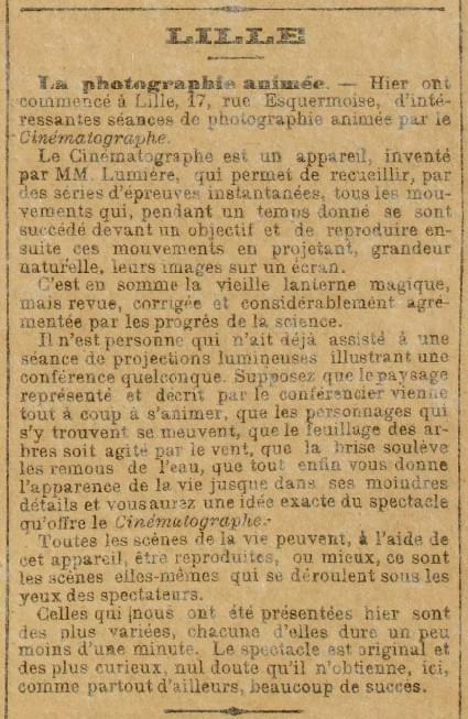 lille cinema lumiere 1896 article a la une du grand echo du nord lille cinema lumiere 1896 article a la une du grand echo du nord