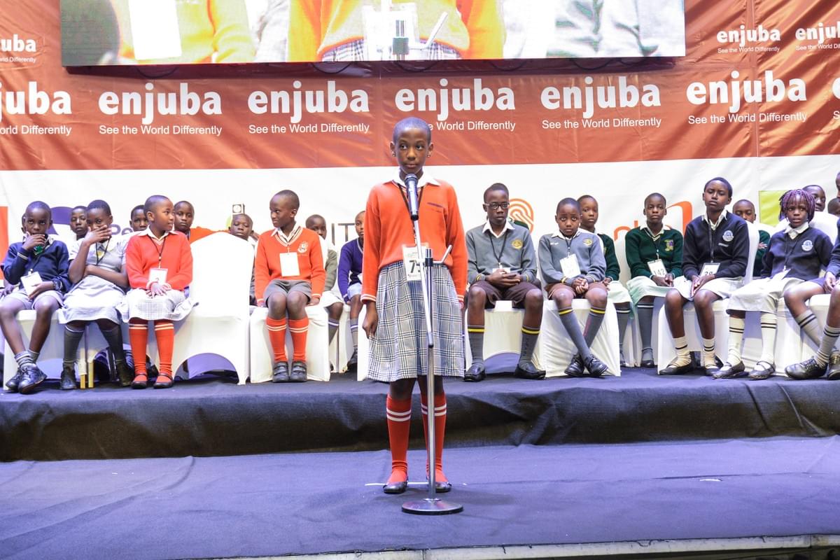 Alinda Adelin Byamugisha spelling at the 2017 enjuba National Spelling Bee Championship Alinda Adelin Byamugisha spelling at the 2017 enjuba National Spelling Bee Championship