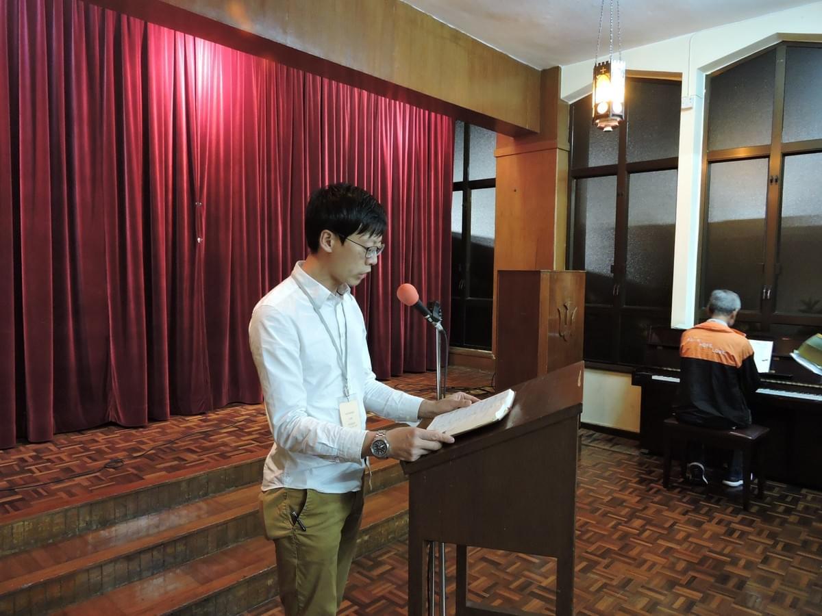 Rev. LAM Ka Kin Leading a Hymn,Rev. FUNG Kam Kei Playing the Piano Rev. LAM Ka Kin Leading a Hymn,Rev. FUNG Kam Kei Playing the Piano