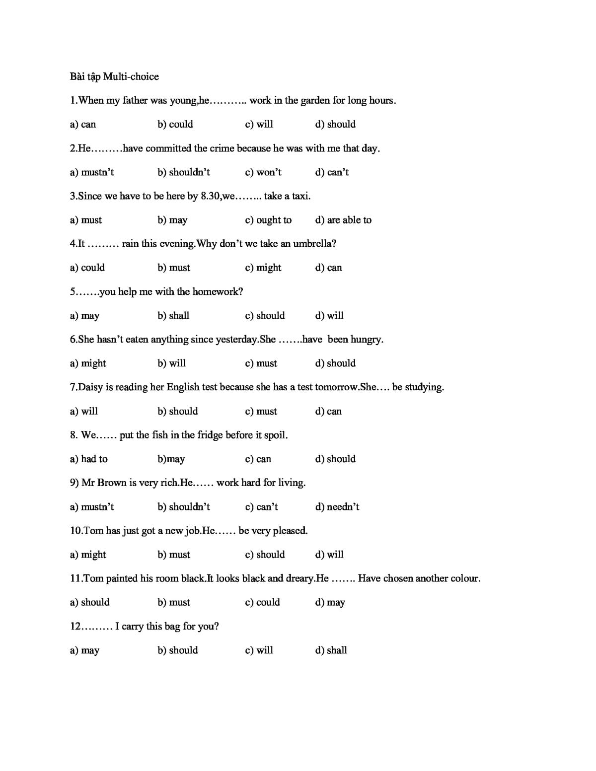 Bài tập modelverb page 1 Bài tập modelverb page 1