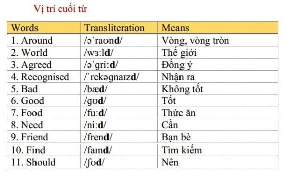 VỊ TRÍ TRONG TỪ VỊ TRÍ TRONG TỪ