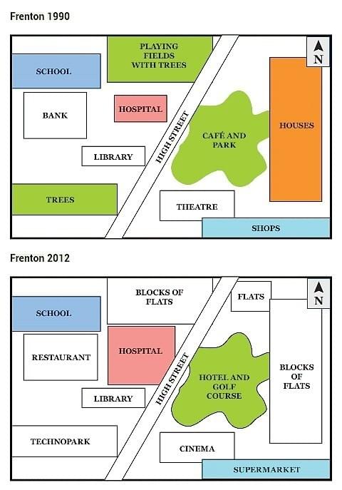 The maps below illustrate how Frenton changed from 1990 to 2012 The maps below illustrate how Frenton changed from 1990 to 2012