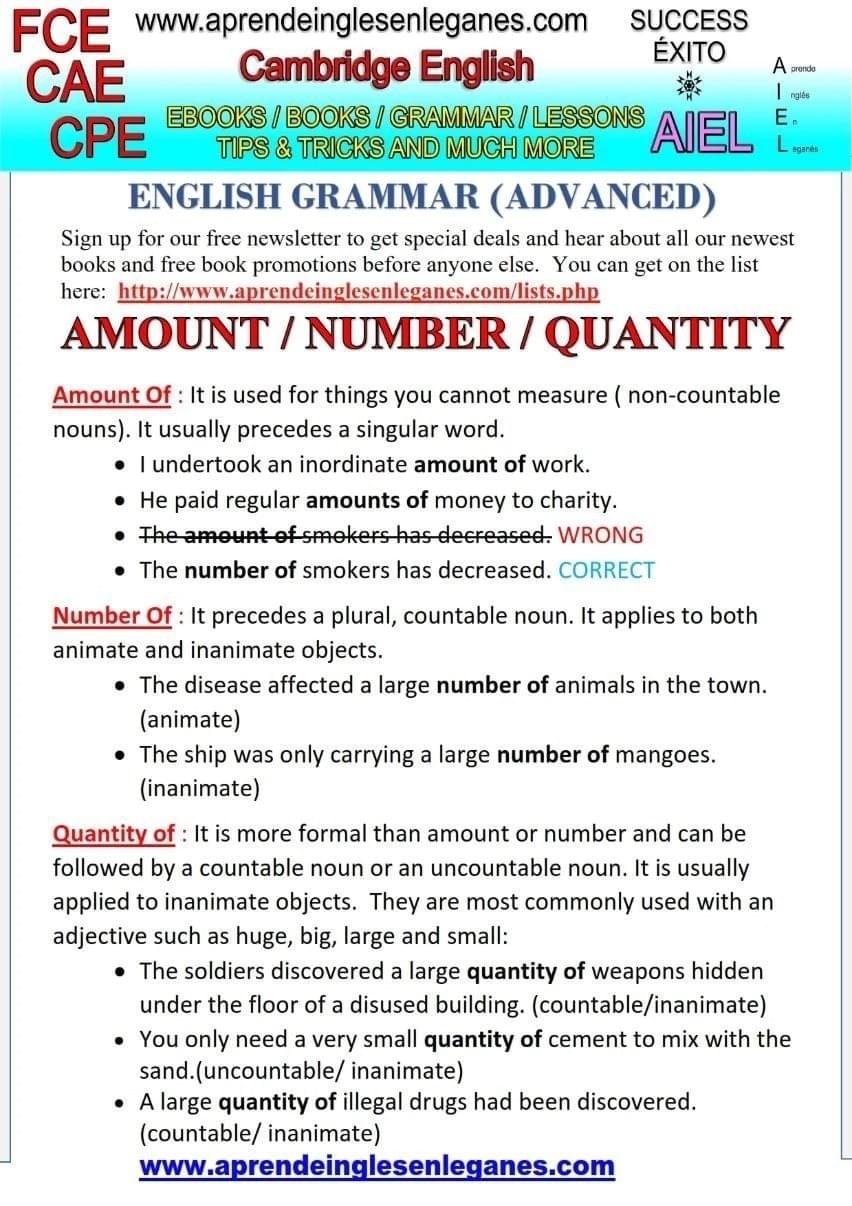 Phân biệt cách dùng AMOUNT - NUMBER - QUANTITY tiếng anh Phân biệt cách dùng AMOUNT - NUMBER - QUANTITY tiếng anh