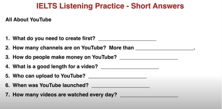 Bài tập dạng Short Answer IELTS Listening Bài tập dạng Short Answer IELTS Listening