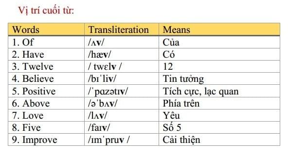 VỊ TRÍ TRONG TỪ VỊ TRÍ TRONG TỪ