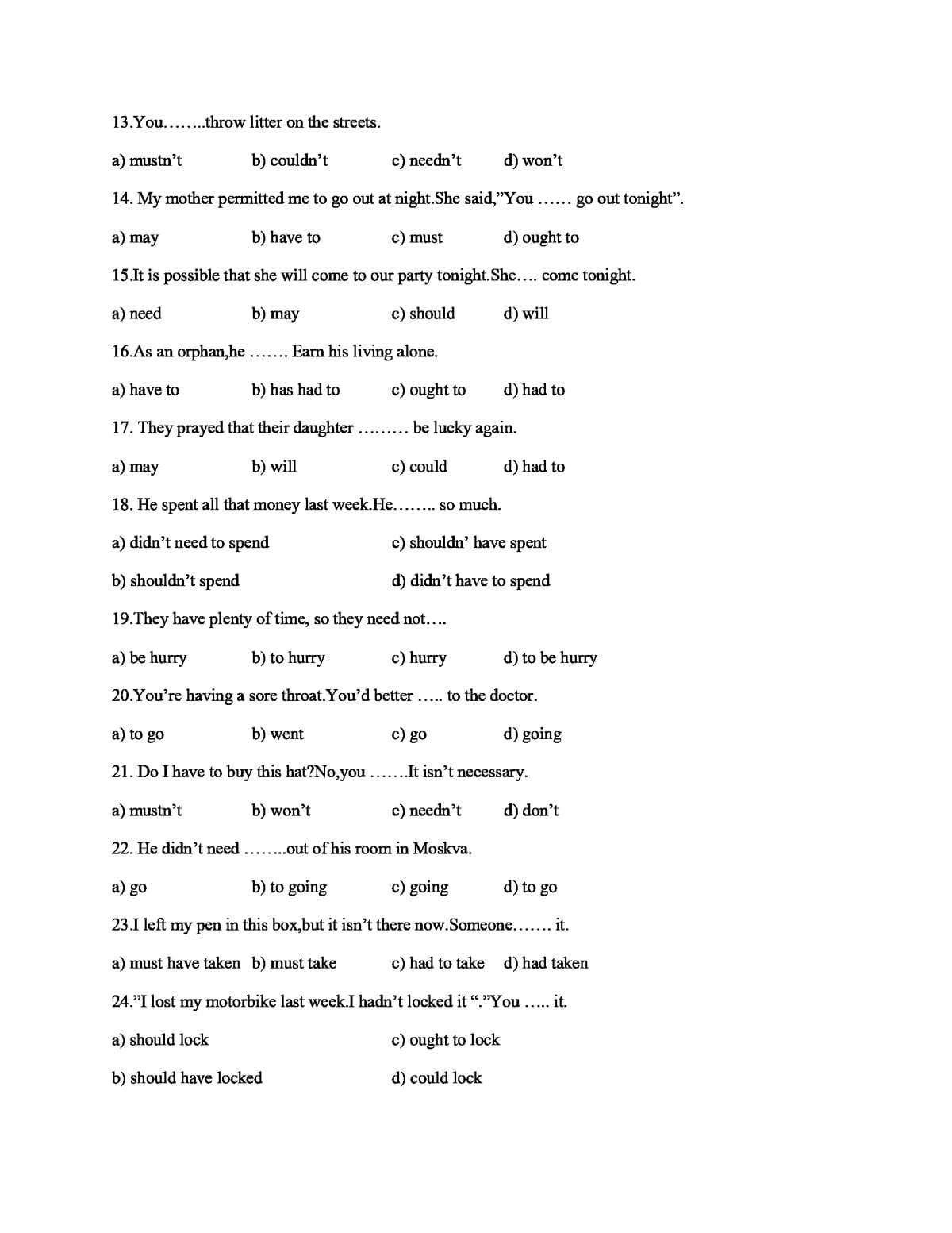Bài tập modal verb page 2 Bài tập modal verb page 2