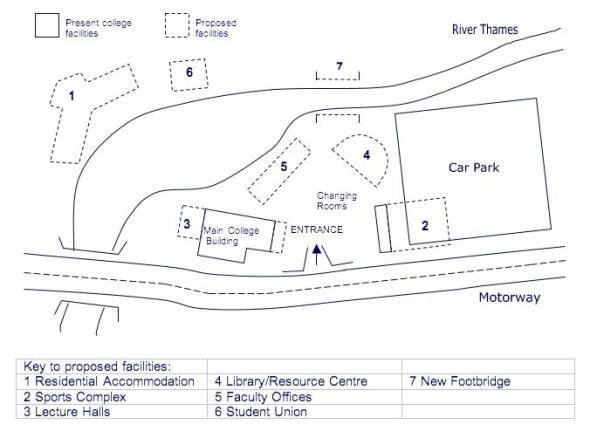 The map shows the proposed reconstruction of a college in 2020. The map shows the proposed reconstruction of a college in 2020.