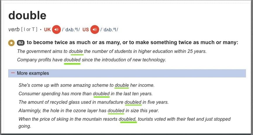 Cách dùng từ DOUBLE / TRIPLE (Verb) trong mẫu câu so sánh Cách dùng từ DOUBLE / TRIPLE (Verb) trong mẫu câu so sánh