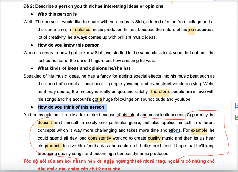 Cách trả lời câu hỏi số 4 "How do you think of this person?" IELTS SPEAKING PART 2 Cách trả lời câu hỏi số 4 "How do you think of this person?" IELTS SPEAKING PART 2
