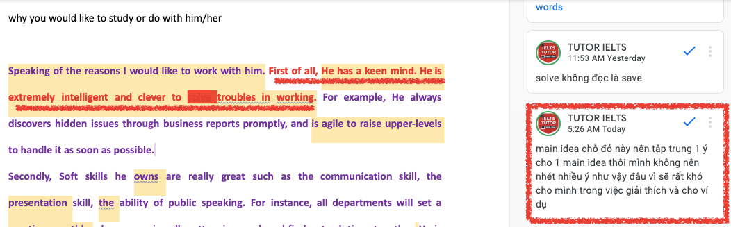 Một "main idea" chỉ nên giải thích 1 ý, không nên viết nhiều vế IELTS WRITING - SPEAKING Một "main idea" chỉ nên giải thích 1 ý, không nên viết nhiều vế IELTS WRITING - SPEAKING