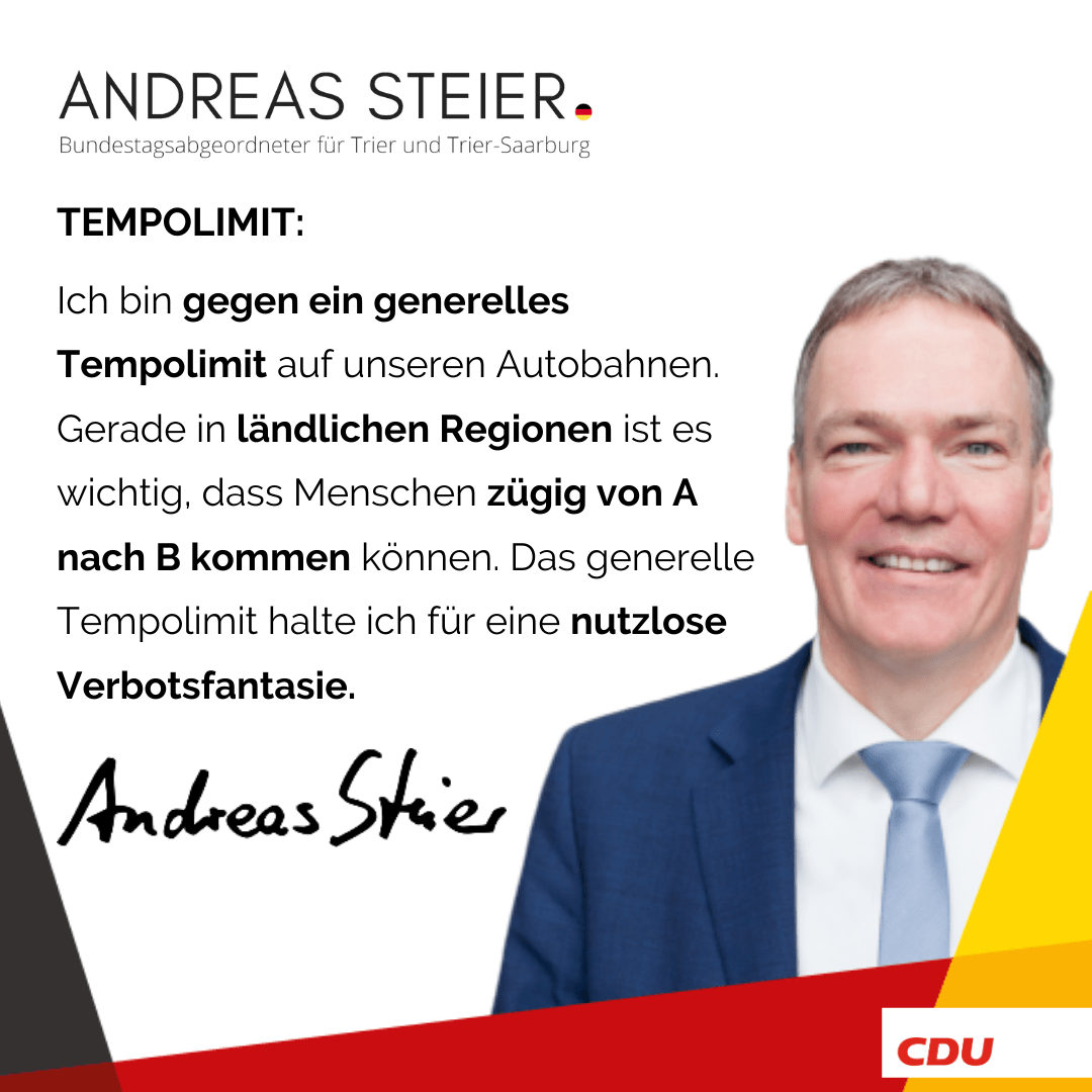 CDU-Bundestagsabgeordneter Andreas Steier gegen Autobahn-Tempolimit CDU-Bundestagsabgeordneter Andreas Steier gegen Autobahn-Tempolimit