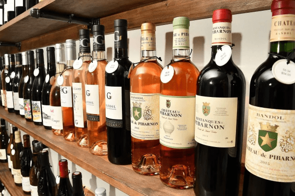 European wines on a retail store shelf European wines on a retail store shelf