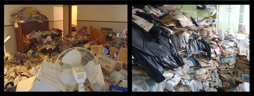 Hoarder house with paper, newspaper, rubbish bags and appliances Hoarder house with paper, newspaper, rubbish bags and appliances