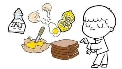 Cartoon of a fussy child ordering food Cartoon of a fussy child ordering food