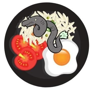 Cartoon eel on a dinner plate Cartoon eel on a dinner plate