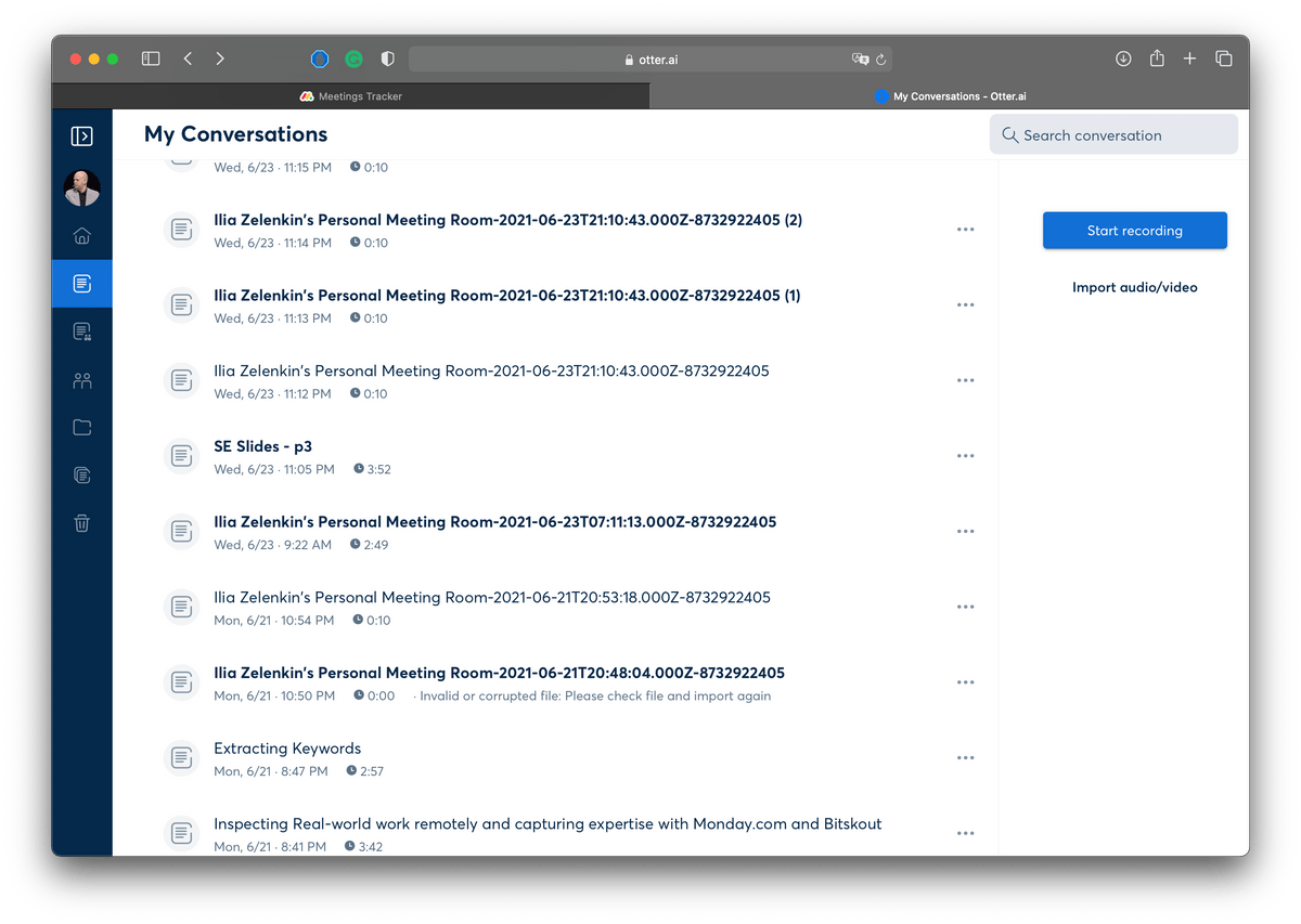 a screenshot of Otter.ai with recording meetings a screenshot of Otter.ai with recording meetings