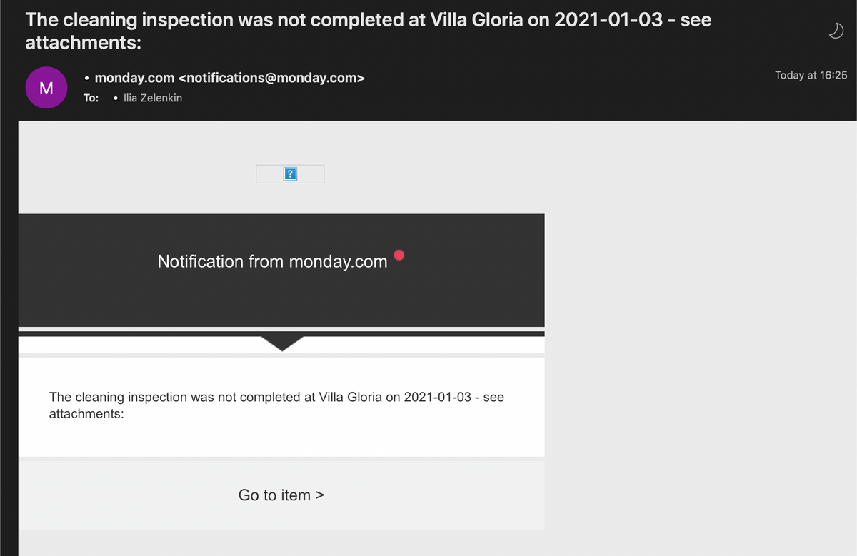 A notification about rejected task from Monday.com A notification about rejected task from Monday.com