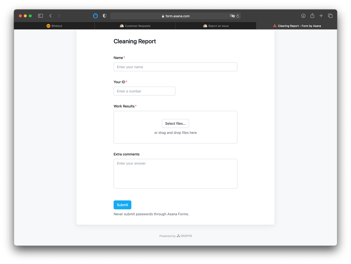 an example of Asana form that can be used to submit data to a project an example of Asana form that can be used to submit data to a project