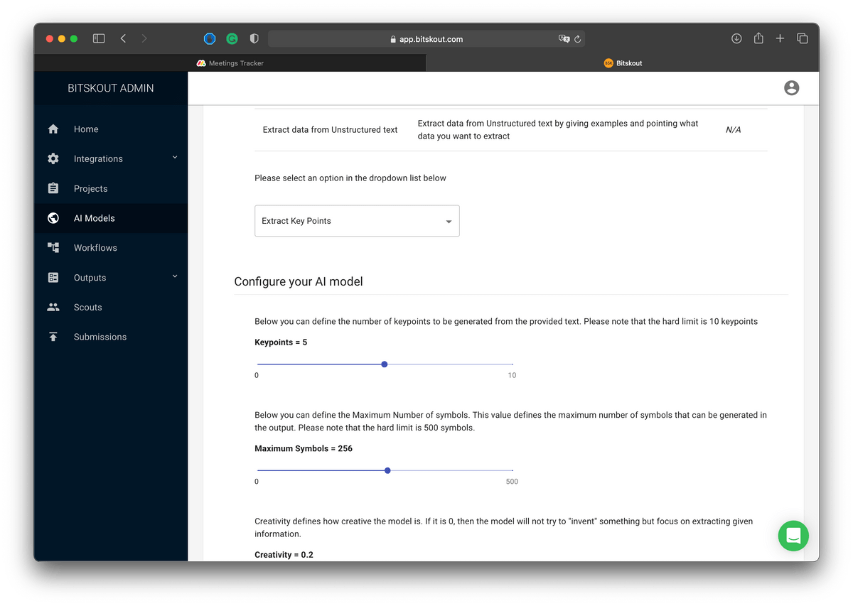 a view of Bitskout A.I. model to extract Key points from a meeting transcript. a view of Bitskout A.I. model to extract Key points from a meeting transcript.