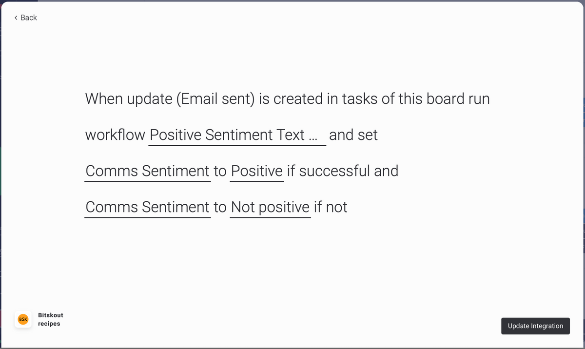 Bitskout recipe for monday.com to analyse sentiment Bitskout recipe for monday.com to analyse sentiment