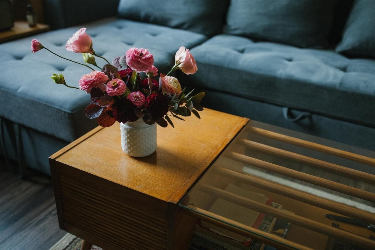 Summer vase arrangement for delivery to home in Collingwood, Ontario, featuring locally grown flowers in a burgundy and pink palette Summer vase arrangement for delivery to home in Collingwood, Ontario, featuring locally grown flowers in a burgundy and pink palette