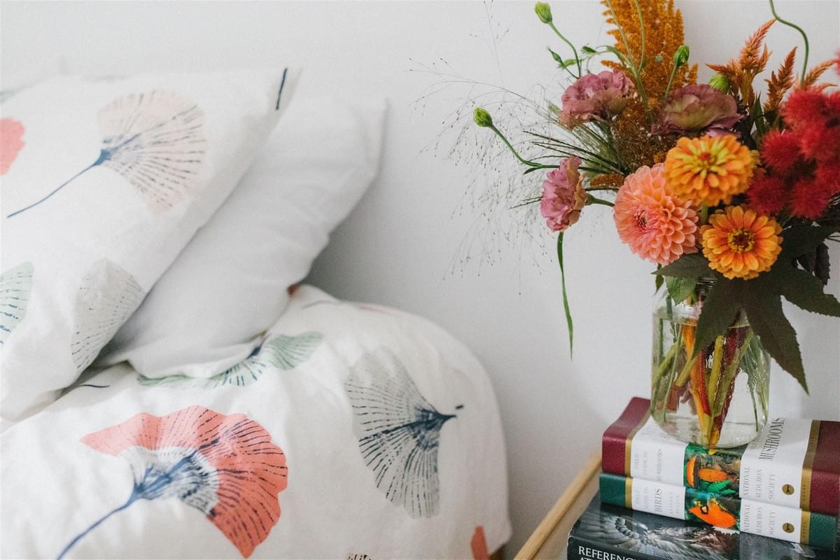 Locally grown flowers from Broadside Flowers and Flora Grey in a summery bedside table vase arrangement. Locally grown flowers from Broadside Flowers and Flora Grey in a summery bedside table vase arrangement.