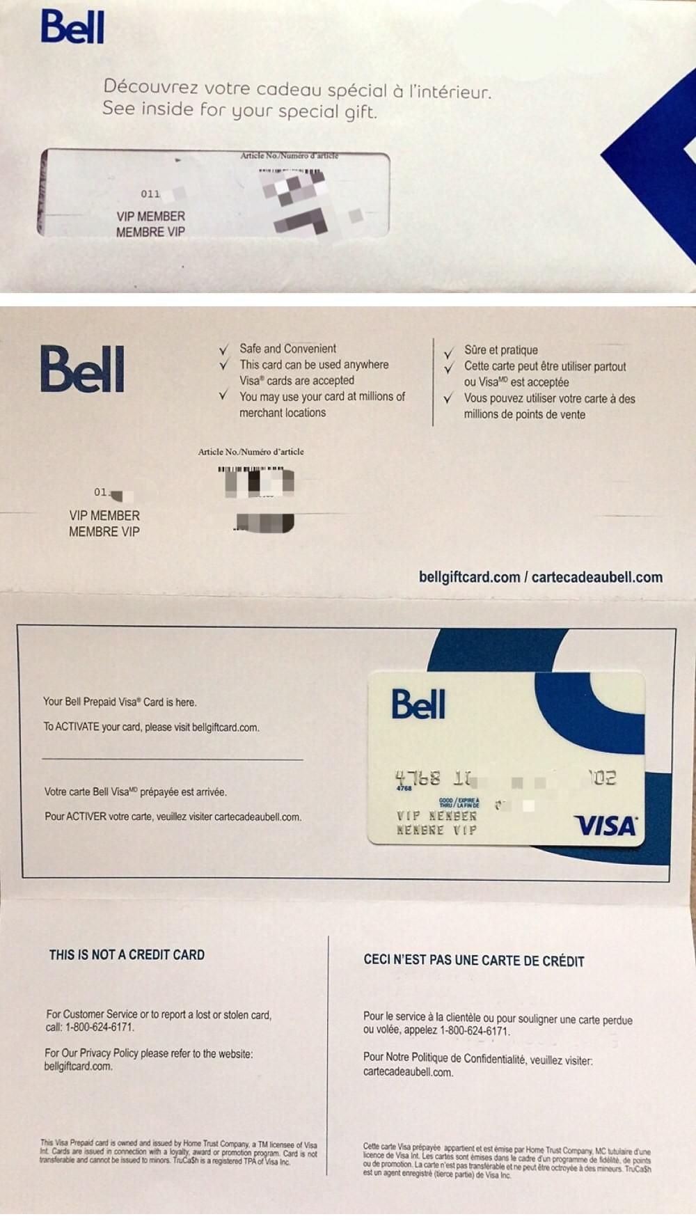 Bell Internet家庭网现金卡Gift Credit Card Bell Internet家庭网现金卡Gift Credit Card