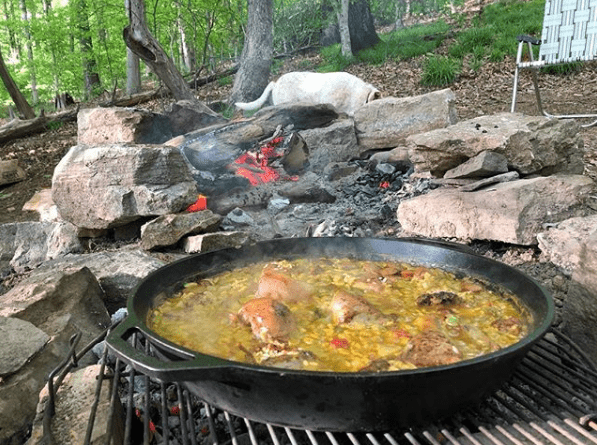 Paella over a fire. Paella over a fire.