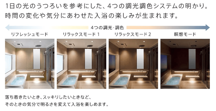 TOTOシンラの調光調色システム、一池にと変化や気分に合わせた入浴ができる TOTOシンラの調光調色システム、一池にと変化や気分に合わせた入浴ができる