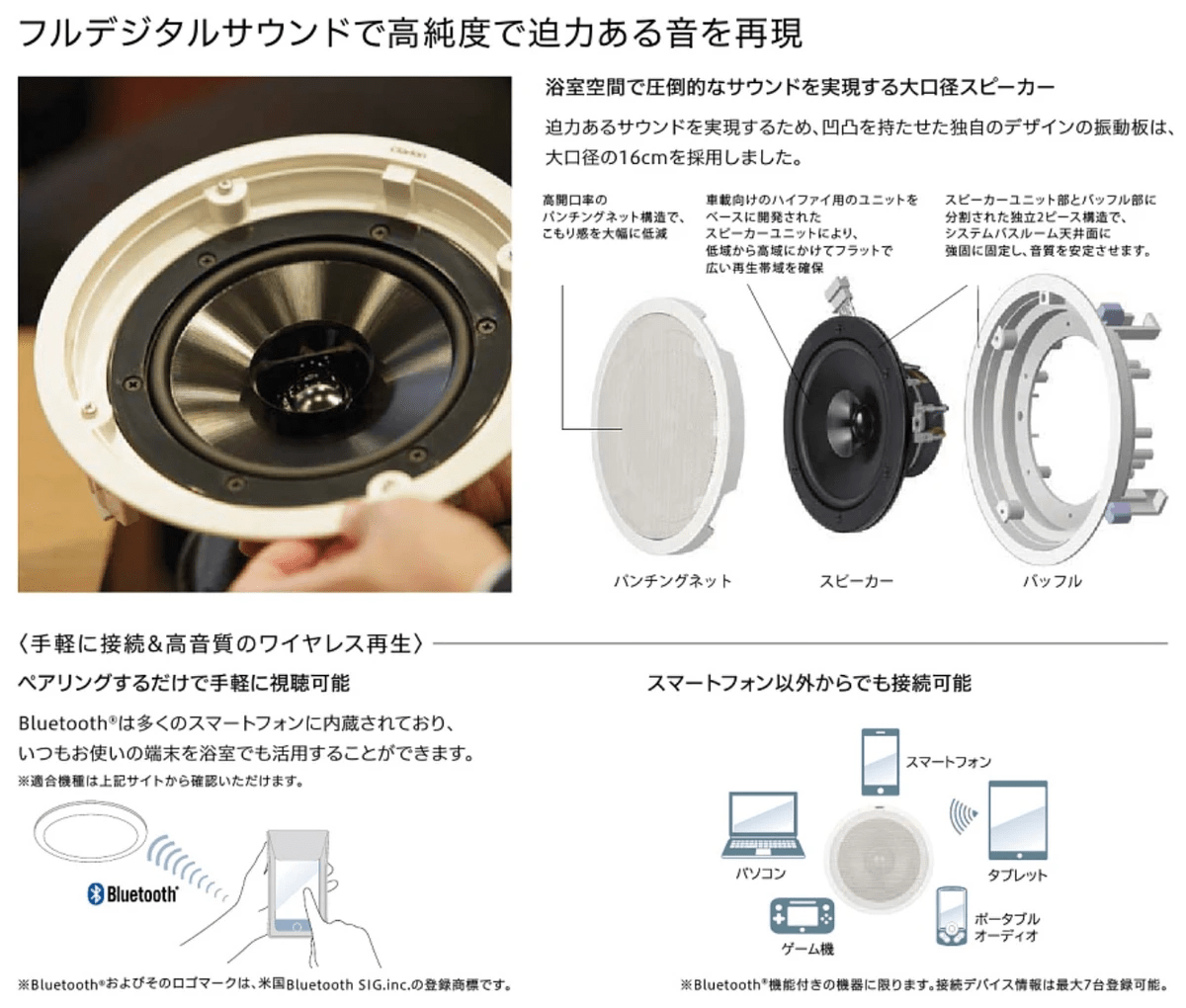 リクシルのスパージュ浴室はお気に入りの音楽をbluetoothで飛ばして高品質な劇場体験を提供してくれます リクシルのスパージュ浴室はお気に入りの音楽をbluetoothで飛ばして高品質な劇場体験を提供してくれます
