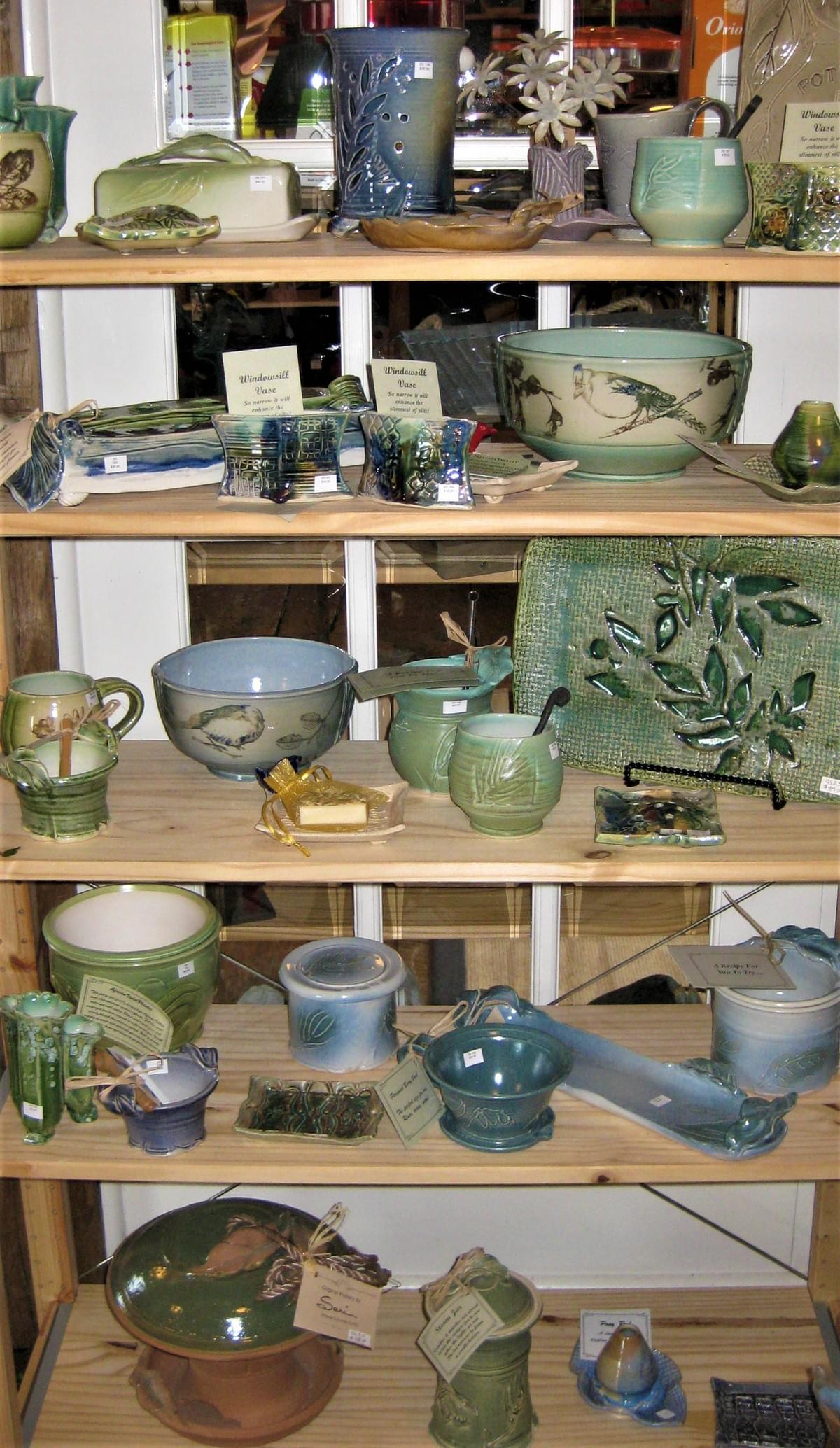 Pottery by Sari's display at Terra Depot. Pottery by Sari's display at Terra Depot.
