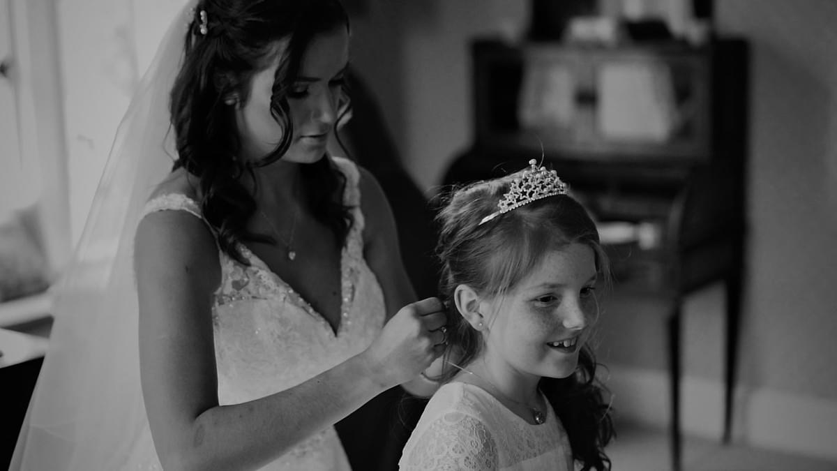 Bride, groom, flower girl, wedding day, Carlton towers Bride, groom, flower girl, wedding day, Carlton towers