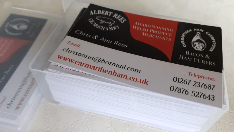 Eco-friendly recycled business cards produced for Albert Rees Butchers Eco-friendly recycled business cards produced for Albert Rees Butchers