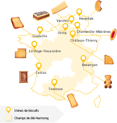 carte des lieux de production des biscuits LU en France carte des lieux de production des biscuits LU en France