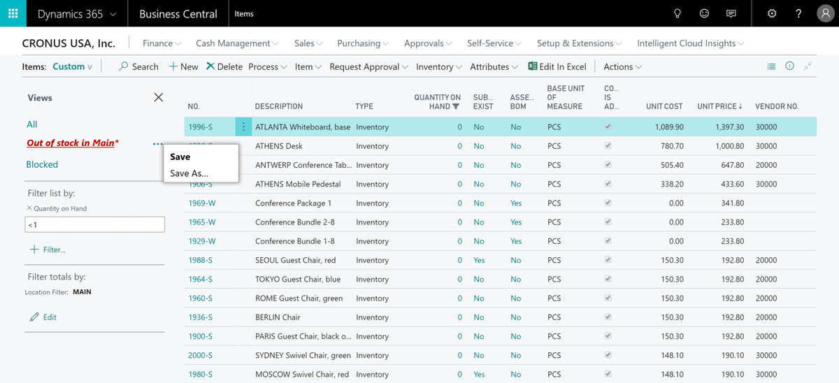 Dynamics 365 Business Central szűrt listák Dynamics 365 Business Central szűrt listák