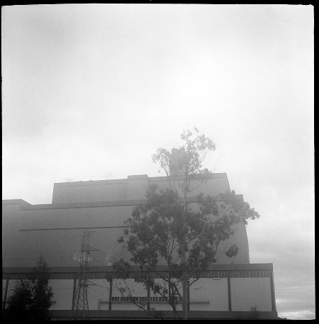 Powerplant building and tree - test photograph on a Voigtlander Brilliant Powerplant building and tree - test photograph on a Voigtlander Brilliant