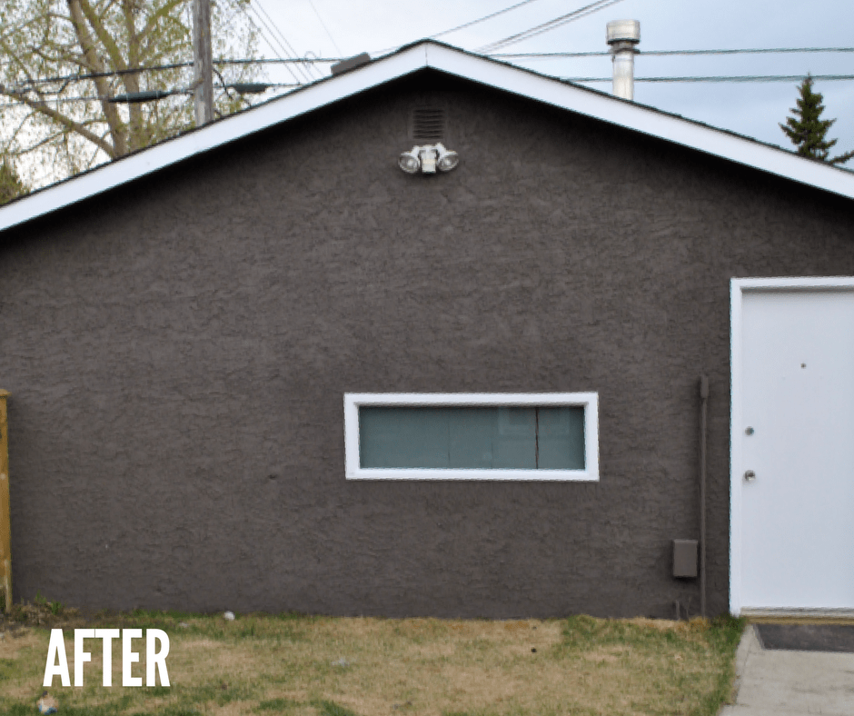 Modern dark colored stucco after photo of garage Modern dark colored stucco after photo of garage