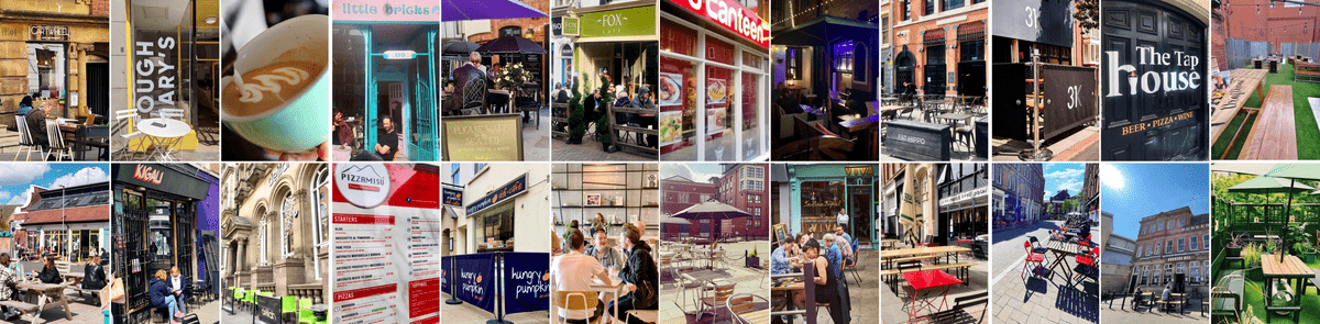 Independent venues with outdoor seating in Nottingham | Cartwheel Cafe | Tough Mary's | Kigali | Speciality Coffee Shop | Blend | Delilah | Little Brick House | Thea Caffea | Fox Cafe | Pizzamisú | Hungry Pumpkin | Nottingham Contemporary Cafe | 31K | The Tap House | Six Barrels Victoria | Jam Cafe | Bunkers Hill | King Billy | U-Canteen | The Pelican Club | Fat Hippo | The Roundhouse | Viva | Sexy Mamma Love Spaghetti Independent venues with outdoor seating in Nottingham | Cartwheel Cafe | Tough Mary's | Kigali | Speciality Coffee Shop | Blend | Delilah | Little Brick House | Thea Caffea | Fox Cafe | Pizzamisú | Hungry Pumpkin | Nottingham Contemporary Cafe | 31K | The Tap House | Six Barrels Victoria | Jam Cafe | Bunkers Hill | King Billy | U-Canteen | The Pelican Club | Fat Hippo | The Roundhouse | Viva | Sexy Mamma Love Spaghetti