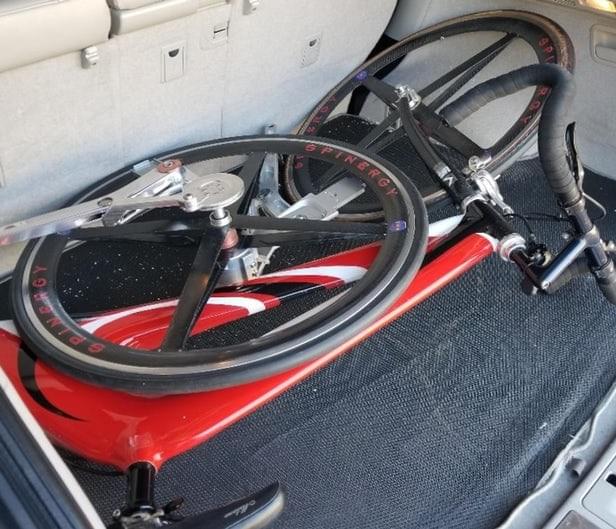 NuBike, now in a Kickstarter Campaign, easily fits inside a car trunk. NuBike, now in a Kickstarter Campaign, easily fits inside a car trunk.