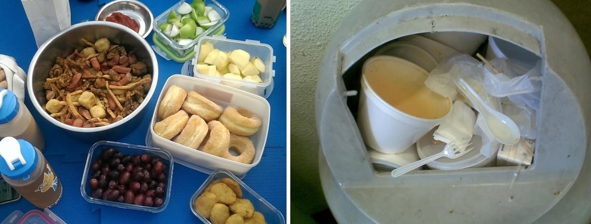 在教會看見裝滿保麗龍碗和塑膠湯匙的垃圾桶,讓我走上生活環保之路。(照片來源/作者提供;製圖/新使者) 在教會看見裝滿保麗龍碗和塑膠湯匙的垃圾桶,讓我走上生活環保之路。(照片來源/作者提供;製圖/新使者)