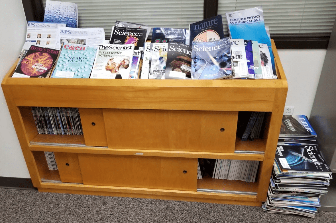 Look at this rack of journals in our office, the ones underneath, and the ones on the side! Look at this rack of journals in our office, the ones underneath, and the ones on the side!