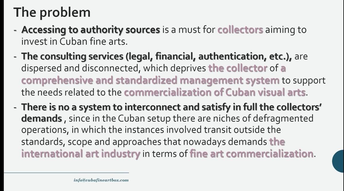 Cuban visual arts on the rise: consulting services (legal, financial, authentication, etc.). Cuban visual arts on the rise: consulting services (legal, financial, authentication, etc.).