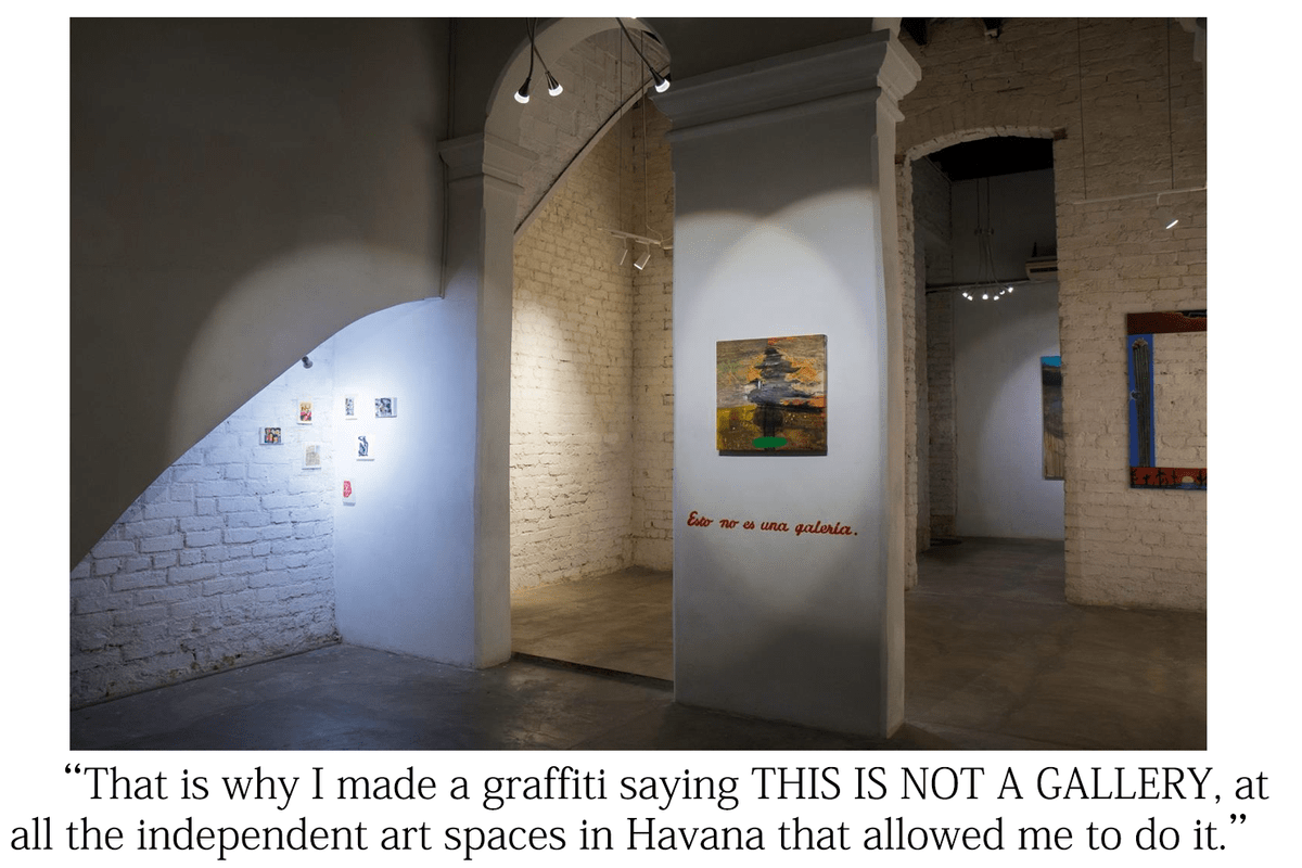 Mari Claudia García worked this piece about the legal-illegal or tolerance-intolerance bubble affecting private art galleries in Cuba. Mari Claudia García worked this piece about the legal-illegal or tolerance-intolerance bubble affecting private art galleries in Cuba.