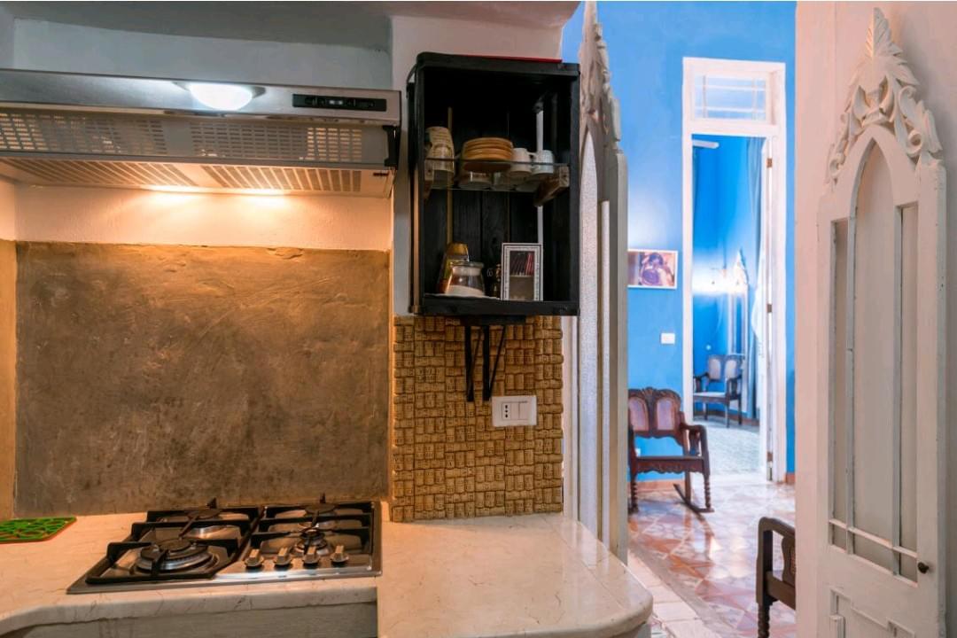 From the modern kitchen you have a view to the living room. From the modern kitchen you have a view to the living room.
