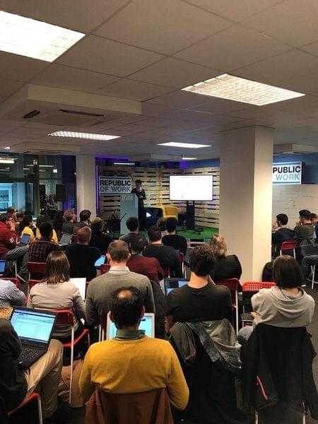 Cork AI Meetup 1 - Attendees listening to co-host Keelin Murphy Cork AI Meetup 1 - Attendees listening to co-host Keelin Murphy