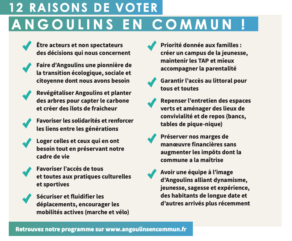 12 raisons de voter Angoulins ne commun ! 12 raisons de voter Angoulins ne commun !